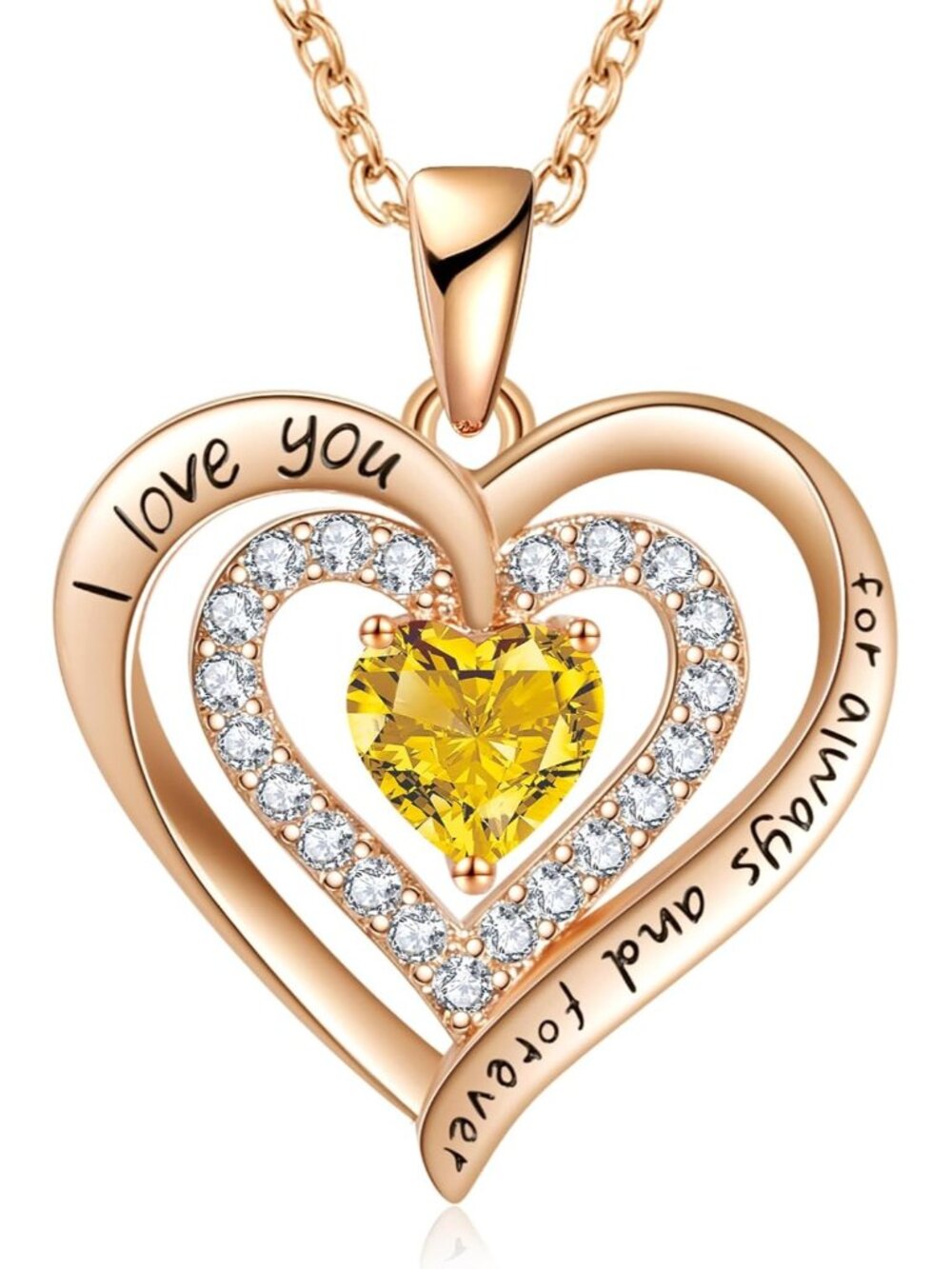 Women's Yellow Cubic Zirconia Sterling Silver Birthstone Heart Jewelry Necklace